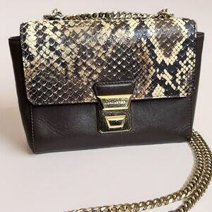 Vintage Lancaster Brown Leather Python Snakeskin Chain Strap Purse Crossbody Bag